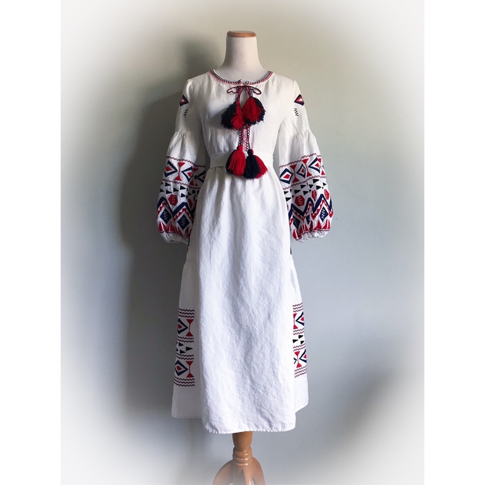 Ethnic Embroidered Tassel Pom Ukrainian Folk Dress